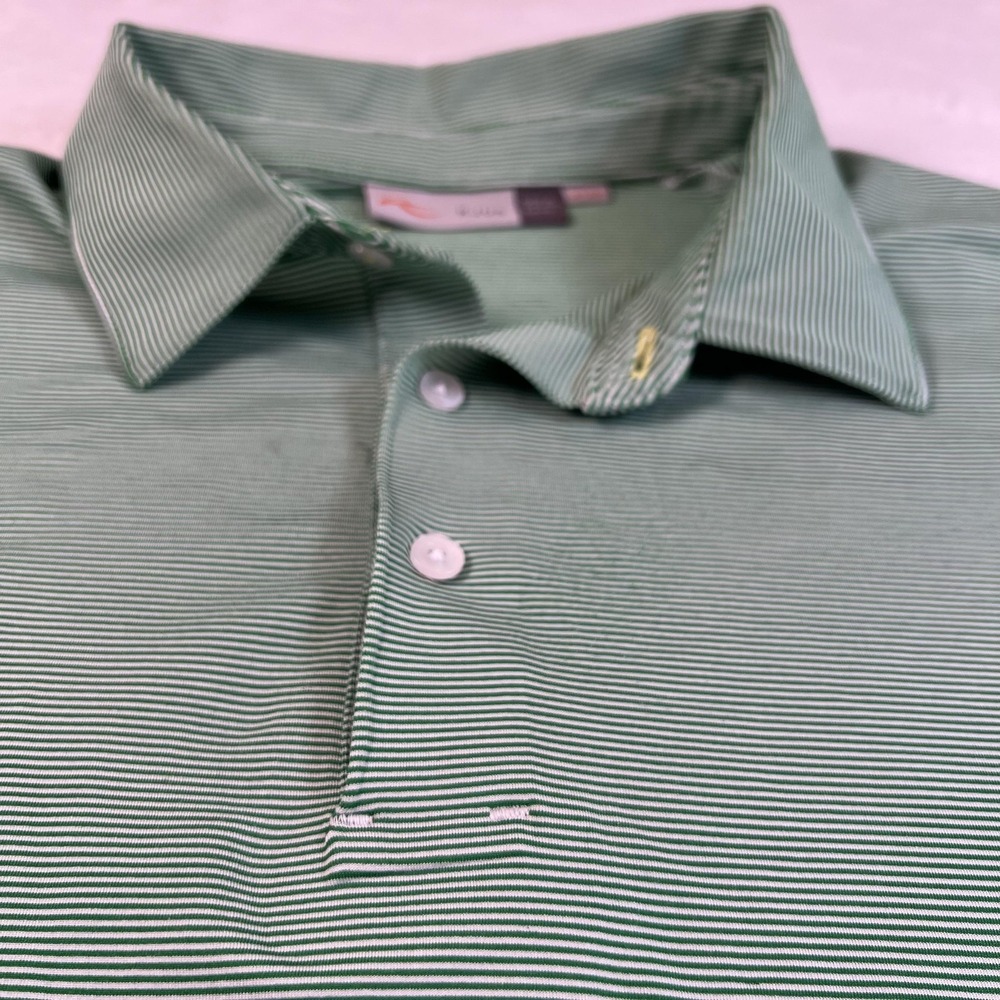 KJUS Polo Shirt Mens XL Green White Stripe Golf UPF 50 Performance Jersey - Picture 3 of 11